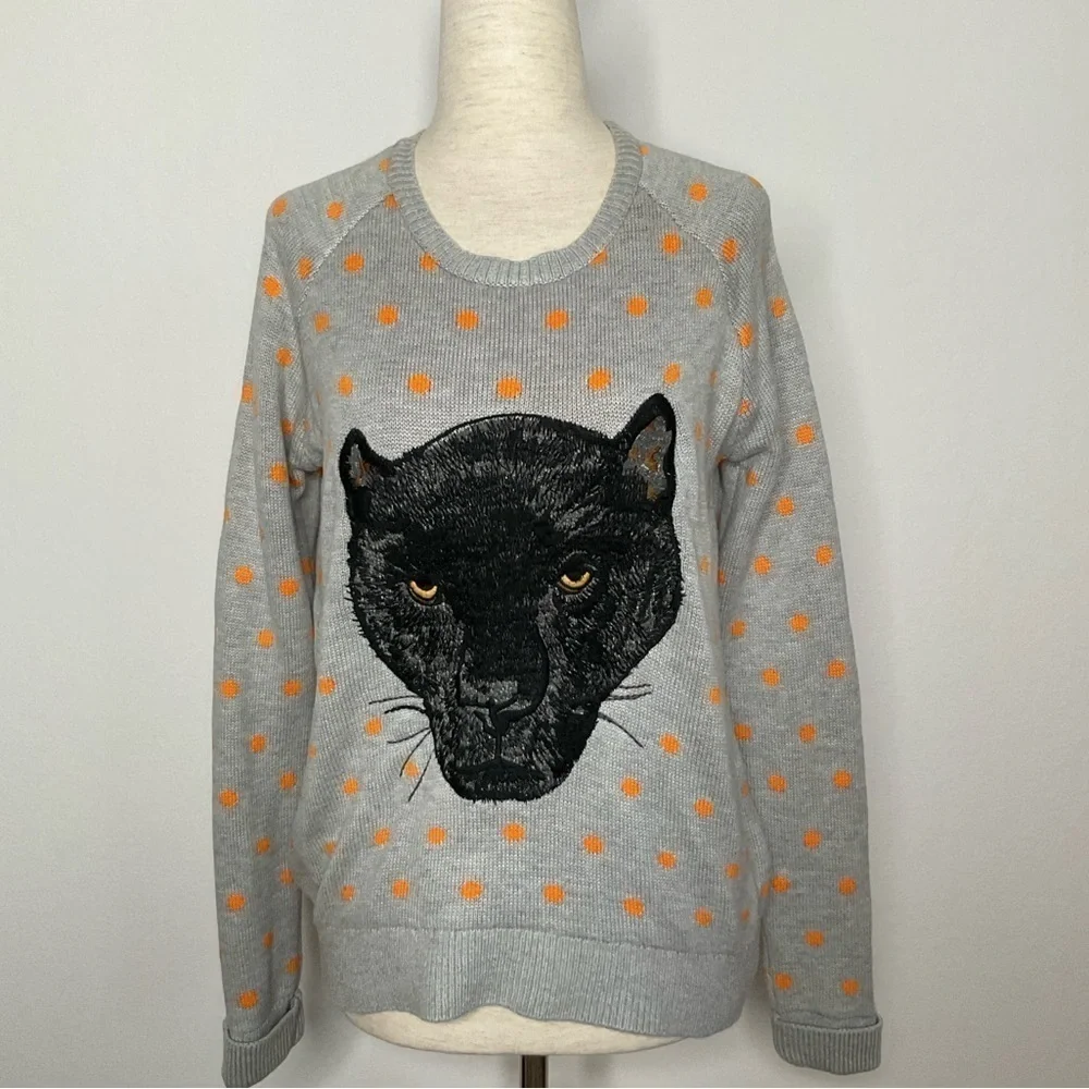 TopShop Jaquard Polka Dot Knit Sweater  Round Neck Size 4